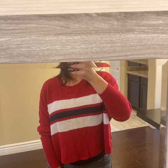 Hollister red sweater with blue and white stripes sizes small - Picture 1 of 6